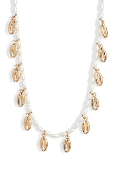 Shop Knotty Beaded Shell Necklace In Gold