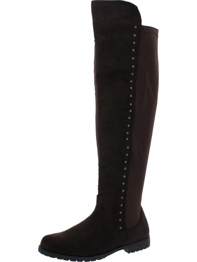 Shop Olivia Miller Andrea Womens Faux Suede Studded Over-the-knee Boots In Brown