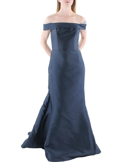 Shop Amsale Mikado Womens Formal Off-the-shoulder Evening Dress In Blue