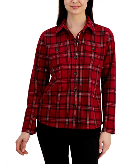 Shop Tommy Hilfiger Womens Collared Plaid Button-down Top In Red