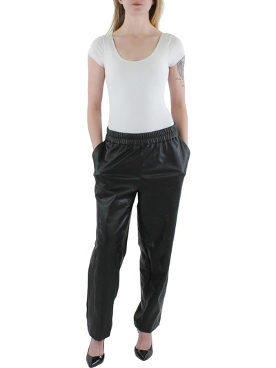 Shop Anne Klein Womens Faux Leather Slim Ankle Pants In Black