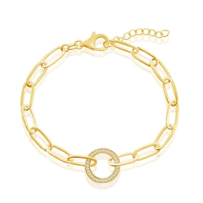 Simona Sterling Silver Or Gold Plated Over Sterling Silver Cz Circle Paperclip Bracelet In Gold