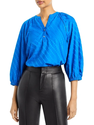 Shop Karl Lagerfeld Womens Jacquard Split Neck Blouse In Blue