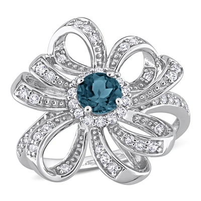 Mimi & Max 1ct Tgw London Blue Topaz And White Topaz Flower Cocktail Ring In Sterling Silver In Blue