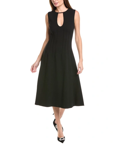 Shop Oscar De La Renta Keyhole Seam Detail Silk-trim Wool-blend Midi Dress In Black