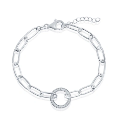 Simona Sterling Silver Or Gold Plated Over Sterling Silver Cz Circle Paperclip Bracelet In Silver