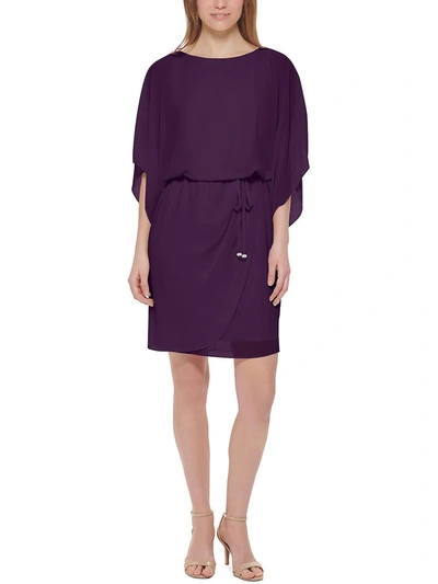 Shop Jessica Howard Petites Womens Chiffon Cape-sleeves Cocktail And Party Dress In Purple
