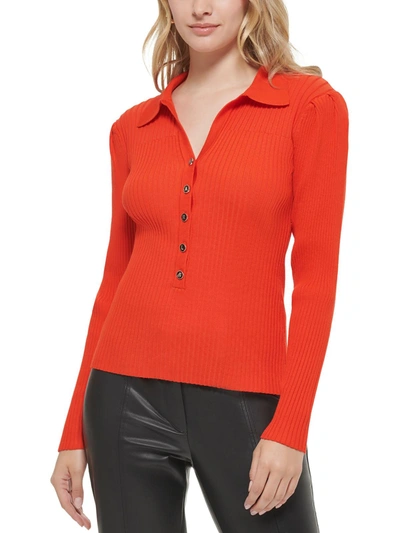 Shop Karl Lagerfeld Womens Ribbed Collared Blouse In Orange