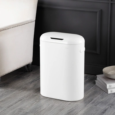 Happimess Robo Kitchen 13.2-gallon Slim Oval Motion Sensor Touchless Trash Can With Touch Mode, Cotton White In White