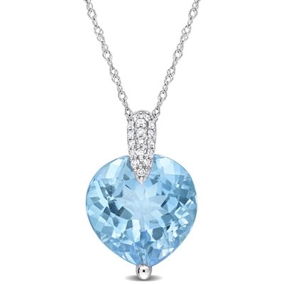 Mimi & Max 7ct Tgw Sky-blue Topaz And 1/10ct Tdw Diamond Heart Pendant With Chain In 14k White Gold In Blue