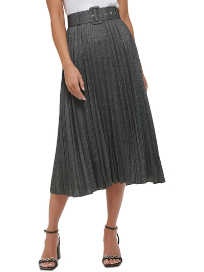 Shop Calvin Klein Womens Metallic Pleated Midi Skirt In Silver