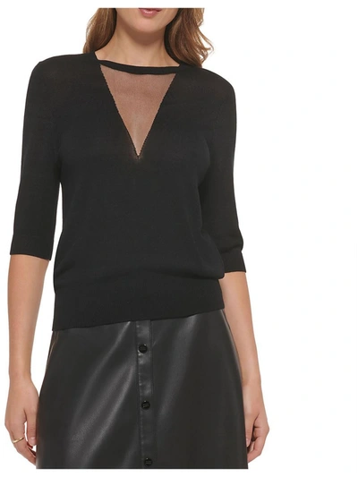 Shop Dkny Womens Mesh Ribbed Blouse In Black