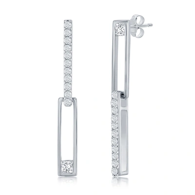 Simona Sterling Silver Asymmetric Paperclip Cz Earrings In Silver