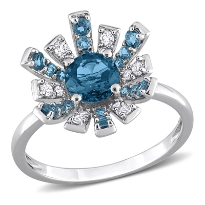 Mimi & Max 1 3/4ct Tgw London Blue Topaz And White Topaz Starburst Cocktail Ring In Sterling Silver In Blue