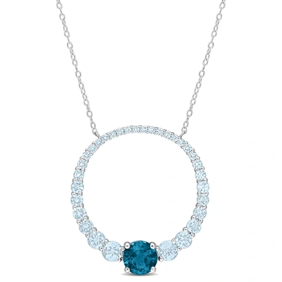 Shop Mimi & Max 3 7/8ct Tgw Sky Blue And London Blue Topaz Circle Pendant With Chain In Sterling Silver