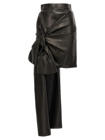 Shop Alexander Mcqueen Maxi Bow Leather Skirt Skirts Black