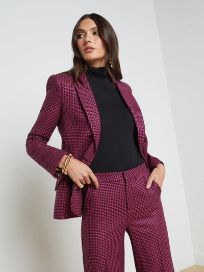 Shop L Agence Chamberlain Blazer In Pink/black Houndstooth
