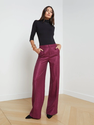 Shop L Agence Livvy Trouser In Pink/black Houndstooth