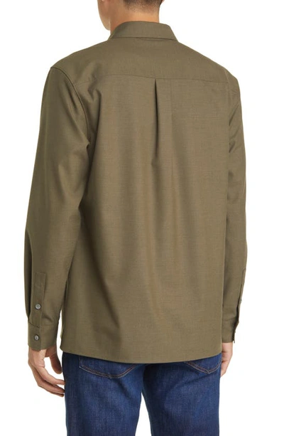 Shop Frame Brushed Flannel Button-up Shirt In Dark Olive