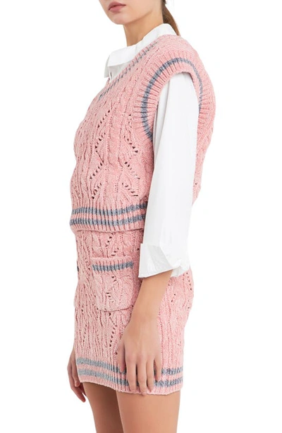 Shop English Factory Stripe Trim Chenille Sweater Vest In Pink/ Grey