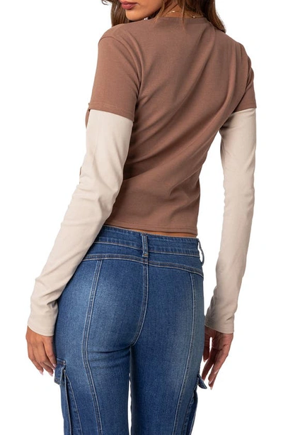 Shop Edikted Mood Layered Long Sleeve T-shirt In Brown