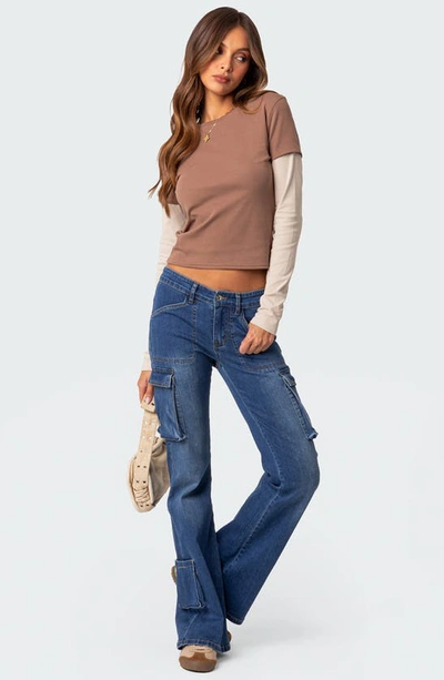 Edikted Mood Layered Long Sleeve T-shirt In Brown