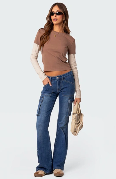 Edikted Mood Layered Long Sleeve T-shirt In Brown