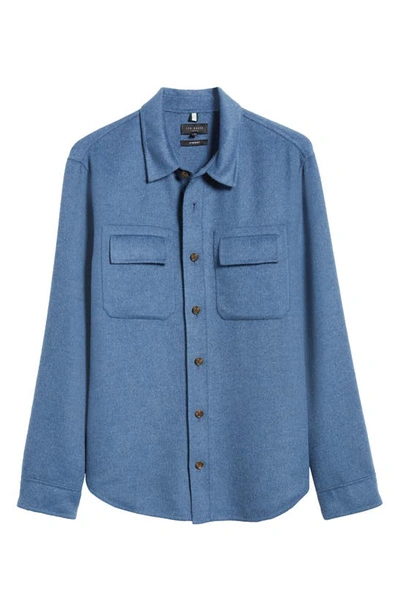 Shop Ted Baker Dalch Wool Blend Overshirt In Mid-blue