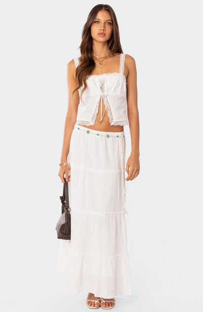 Edikted Peony Lace Trim Split Front Cotton Tank In White