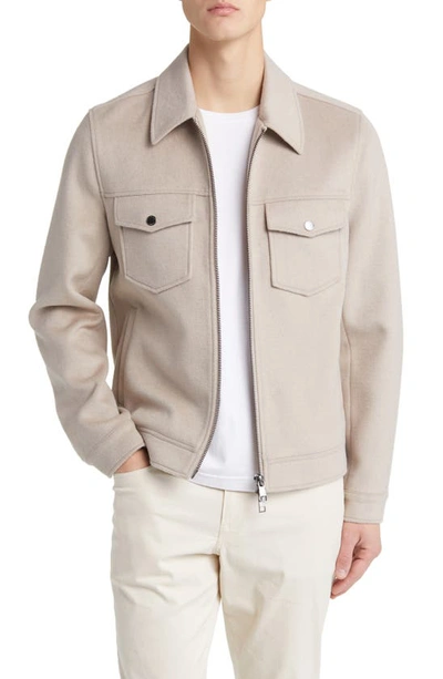 Shop Ted Baker Somerss Wool Blend Trucker Jacket In Natural