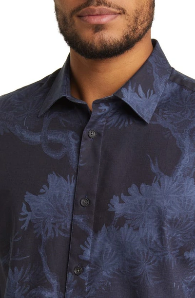Shop Ted Baker Goxhill Regular Fit Tree Print Button-up Shirt In Dark Blue