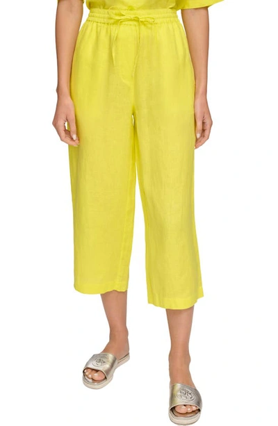 Shop Dkny Drawstring Crop Linen Pants In Limonata