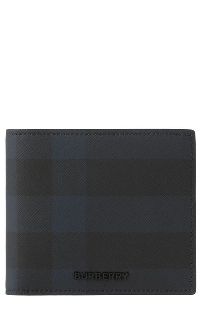 Shop Burberry Check Coated Canvas Bifold Wallet In Navy