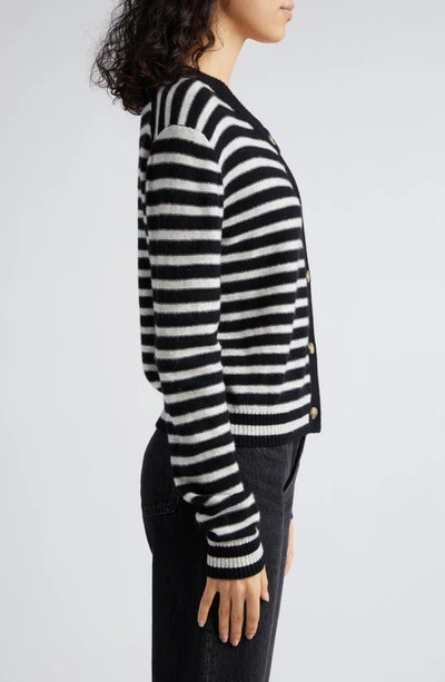 Shop Atm Anthony Thomas Melillo Stripe Wool & Cashmere Cardigan In Black/ Grey