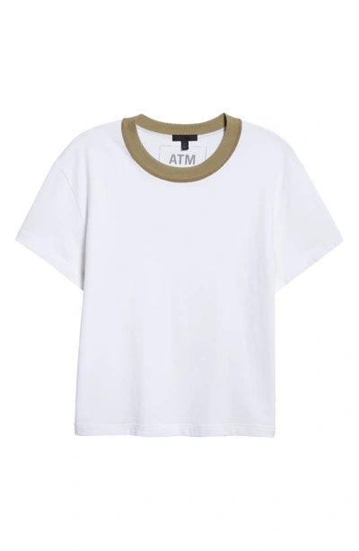 Shop Atm Anthony Thomas Melillo Heavyweight Cotton Jersey Crewneck T-shirt In White/ Oil Green