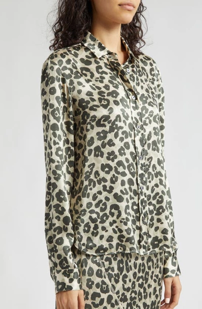 Shop Atm Anthony Thomas Melillo Leopard Print Silk Charmeuse Button-up Shirt