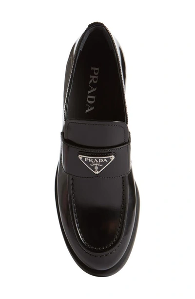 Prada Logo-plaque Leather Loafers In Black