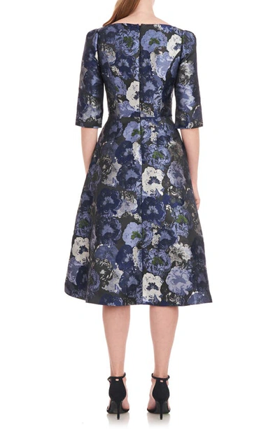 Shop Kay Unger Piper Floral Jacquard Fit & Flare Midi Dress In Cornflower