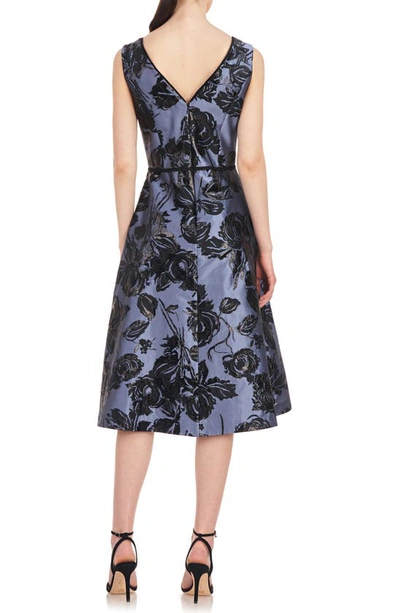 Shop Kay Unger Jackie Floral Jacquard Sleeveless Midi Dress In Cornflower