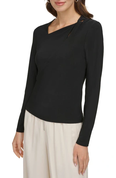 Shop Dkny Asymmetric Twist Neck Top In Black