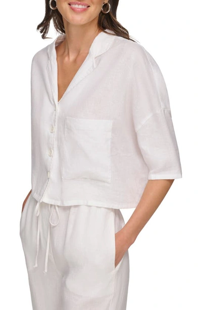 Shop Dkny Linen Camp Shirt In White