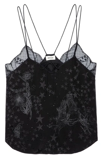 Shop Zadig & Voltaire Capela Stars Jacquard Lace Silk Camisole In Noir