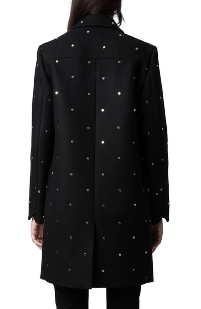 Shop Zadig & Voltaire Marco Studded Wool Blend Coat In Noir