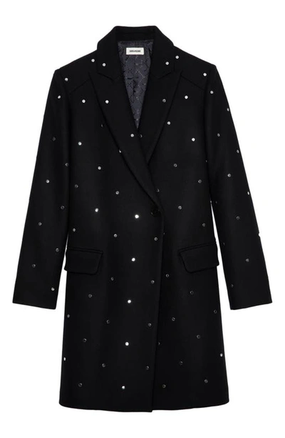 Shop Zadig & Voltaire Marco Studded Wool Blend Coat In Noir