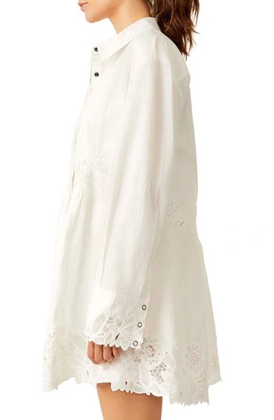 Shop Free People Constance Floral Lace Long Sleeve Mini Shirtdress In White