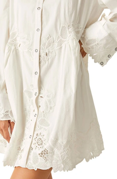 Shop Free People Constance Floral Lace Long Sleeve Mini Shirtdress In White