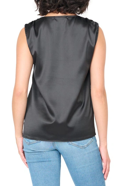 Gibsonlook Reverly Cinch Shoulder Sleeveless Satin Top In Black