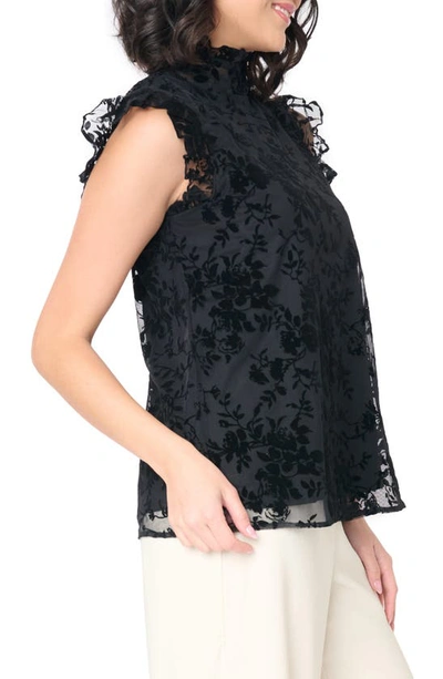 Gibsonlook Flocked Flutter Sleeve Top In Black