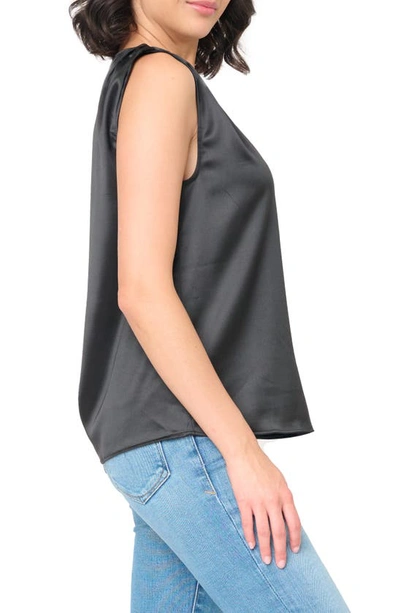 Gibsonlook Reverly Cinch Shoulder Sleeveless Satin Top In Black