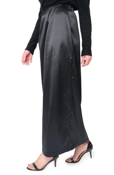 Gibsonlook Pleated Satin Maxi Skirt In Black